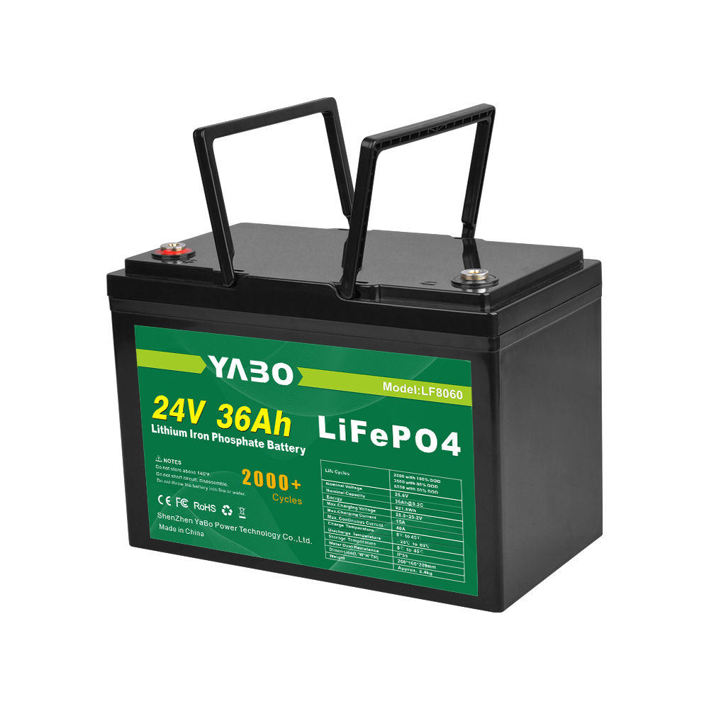 YABO 24V 36Ah LiFePO4 Lithium Iron Phosphate Battery – High Capacity, Long Cycles